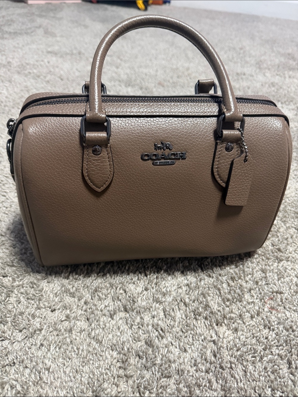Coach Taupe Pebble Leather Mini Satchel